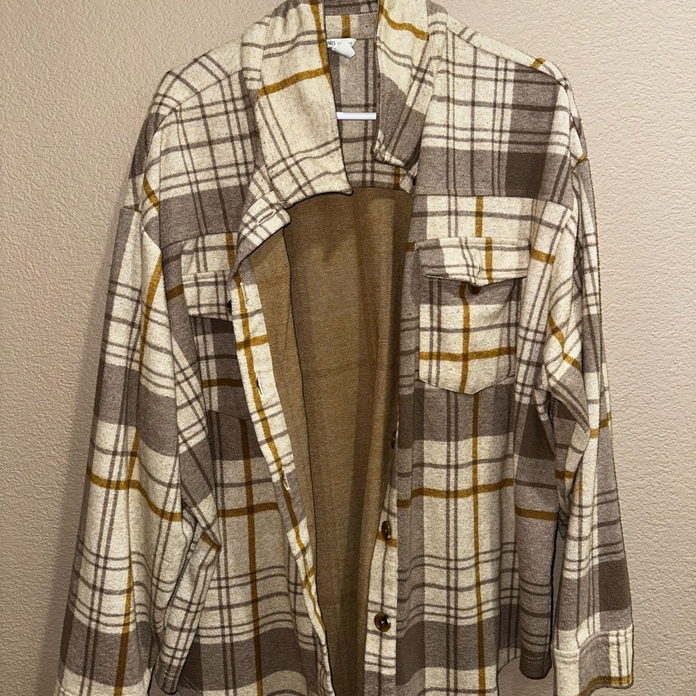Cato Plaid Knit Jacket in Cream and Brown